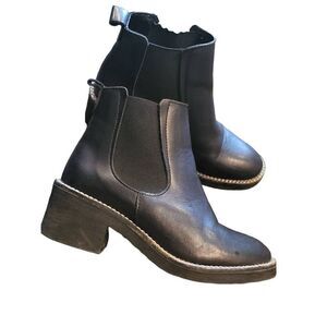 Depp Asos Boots Women's 6 Black Leather Pull On Chelsea Block Heel 90s Spain